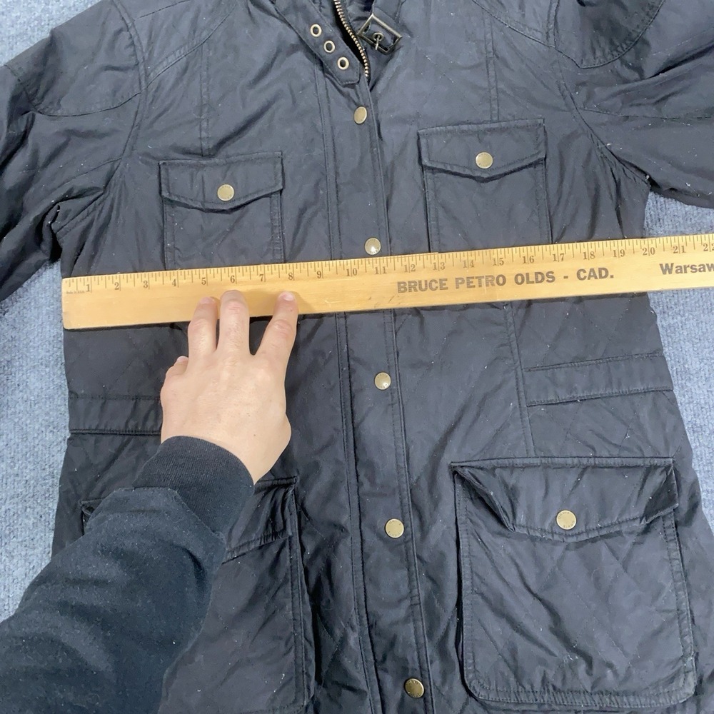 Orvis Barn Coat Womens Sz L Black Chore Jacket Flannel Lined Leather Collar 2MPO - Picture 9 of 16